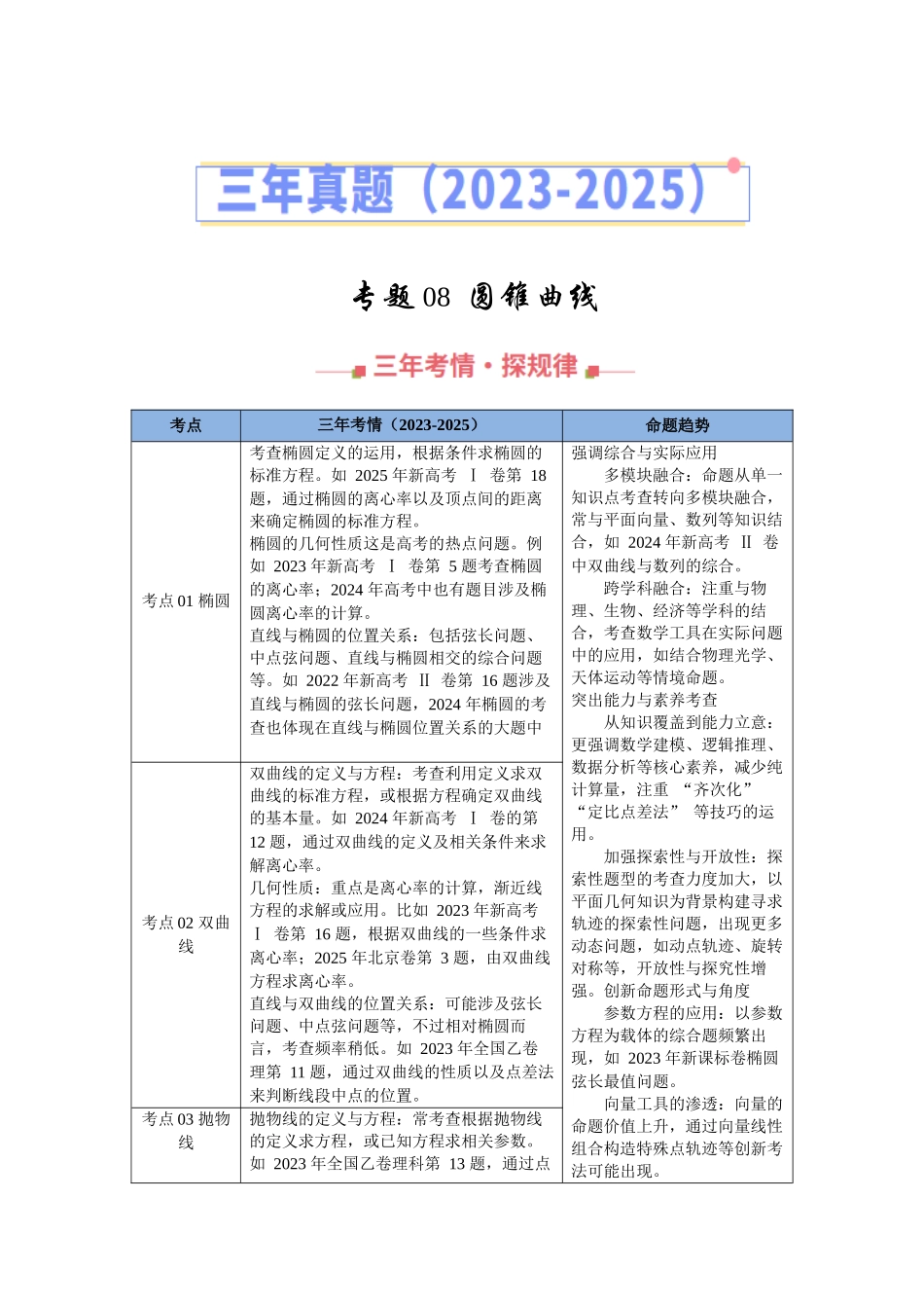专题08  圆锥曲线（全国通用）（学生版）.docx_第1页