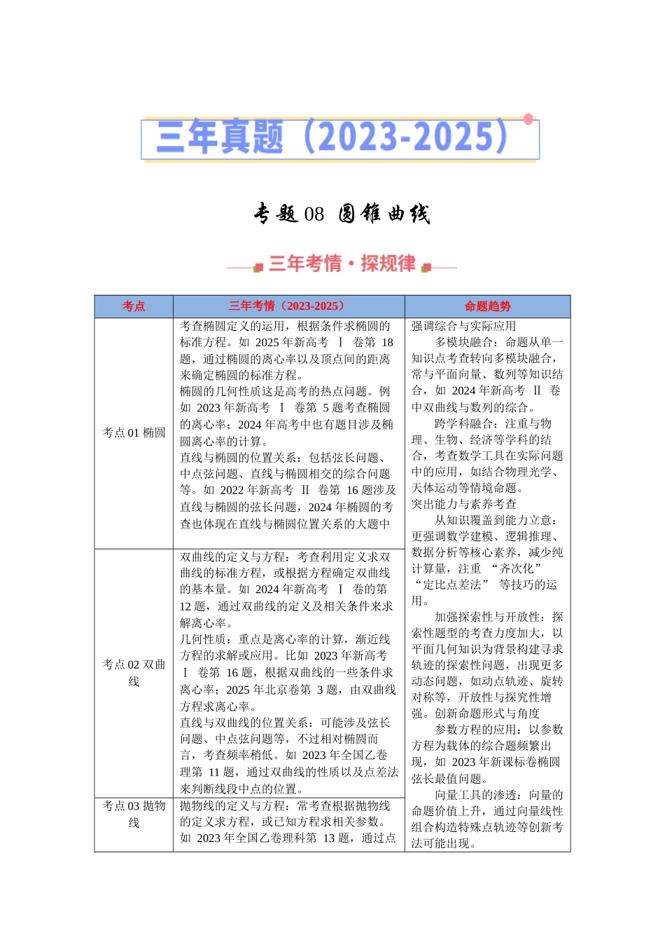 专题08  圆锥曲线（全国通用）（教师版）.docx_第1页