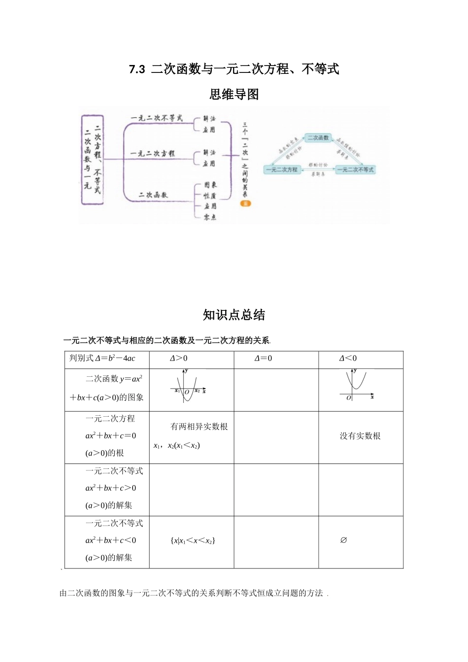 专题7.3  二次函数与一元二次方程、不等式（原卷版）.docx_第1页
