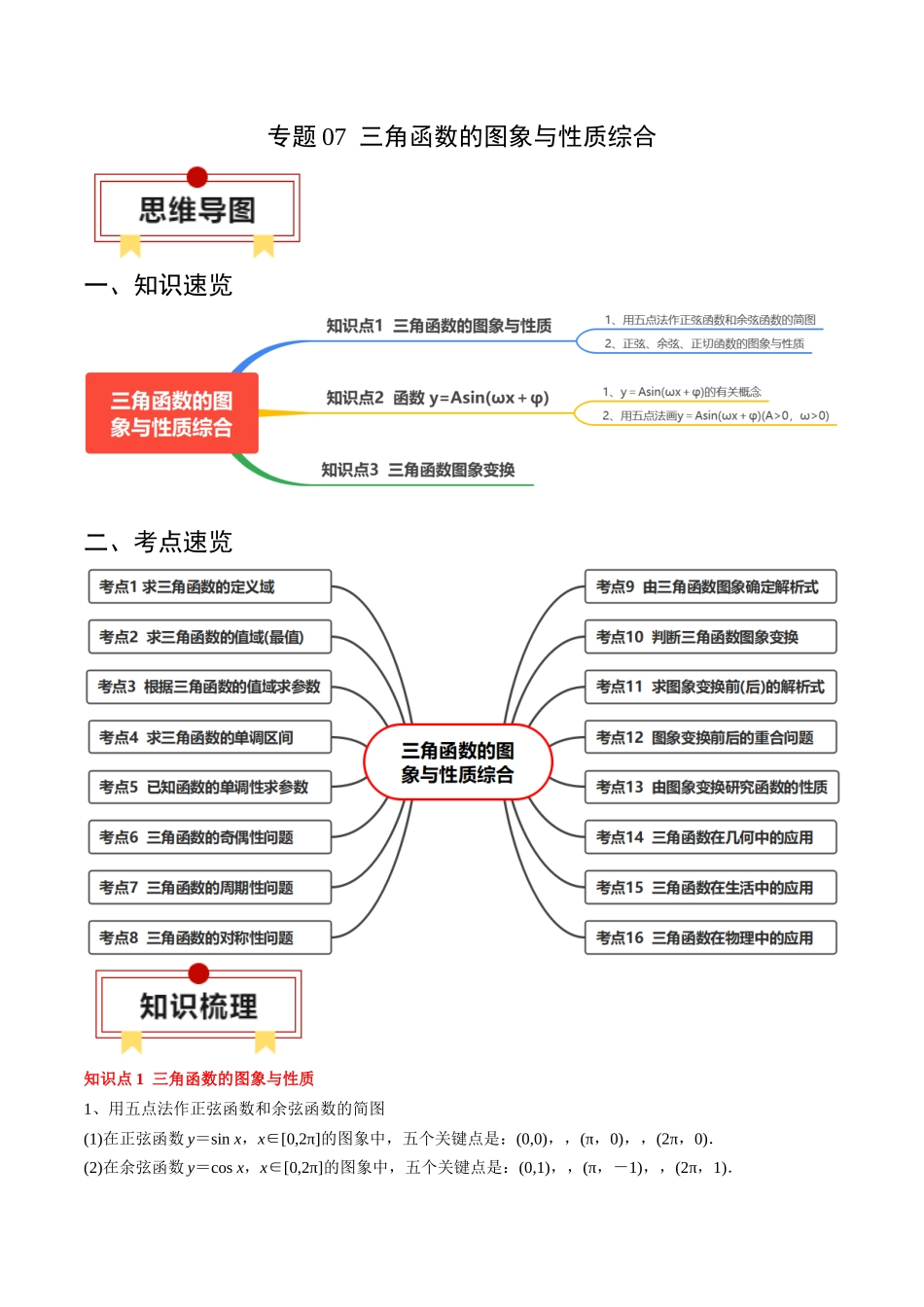 专题07 三角函数的图象与性质综合（解析版）.docx_第1页