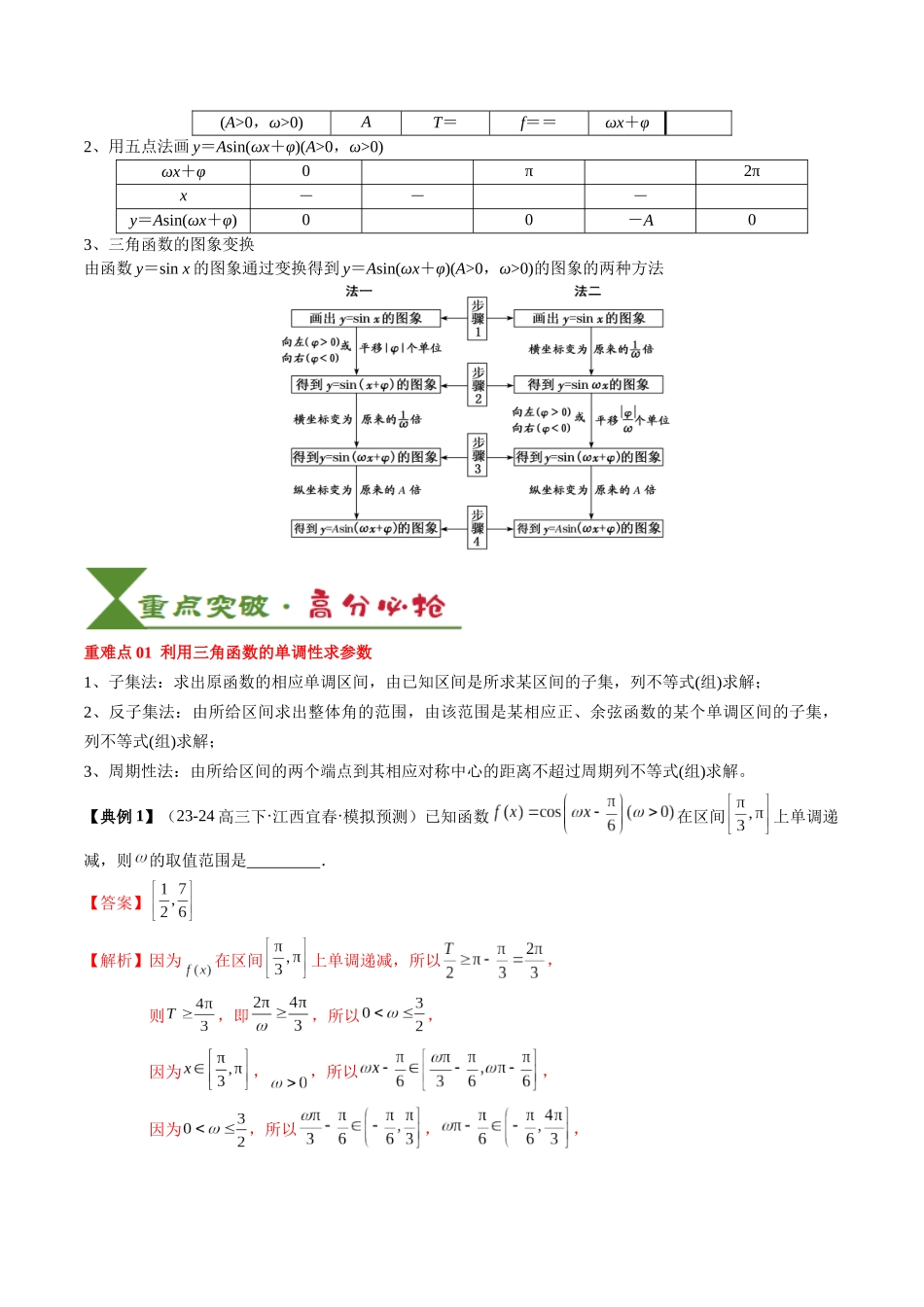 专题07 三角函数的图象与性质综合（2知识点+6重难点+7方法技巧+4易错易混）（教师版）.docx_第2页