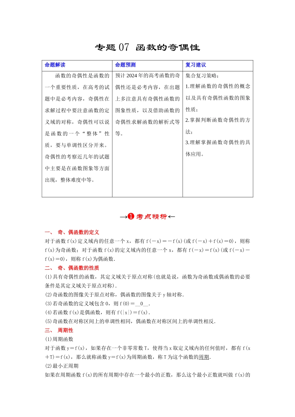 专题07 函数的奇偶性（原卷版）.docx_第2页