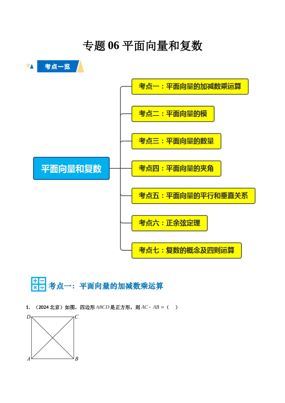 专题06 平面向量和复数（学生版）.docx_第1页