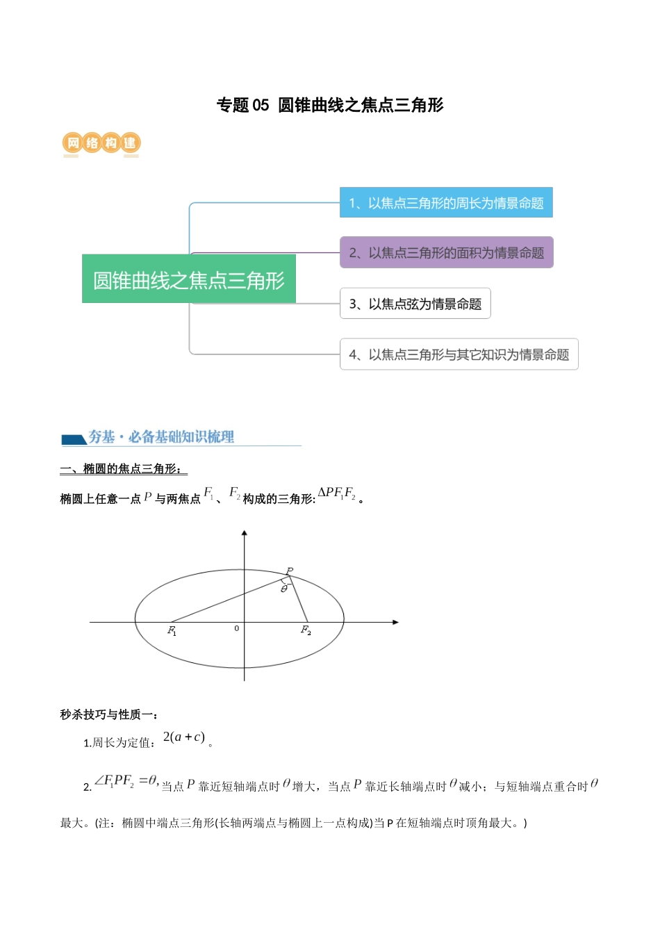 专题05 圆锥曲线之焦点三角形（讲义）（原卷版）.docx_第1页