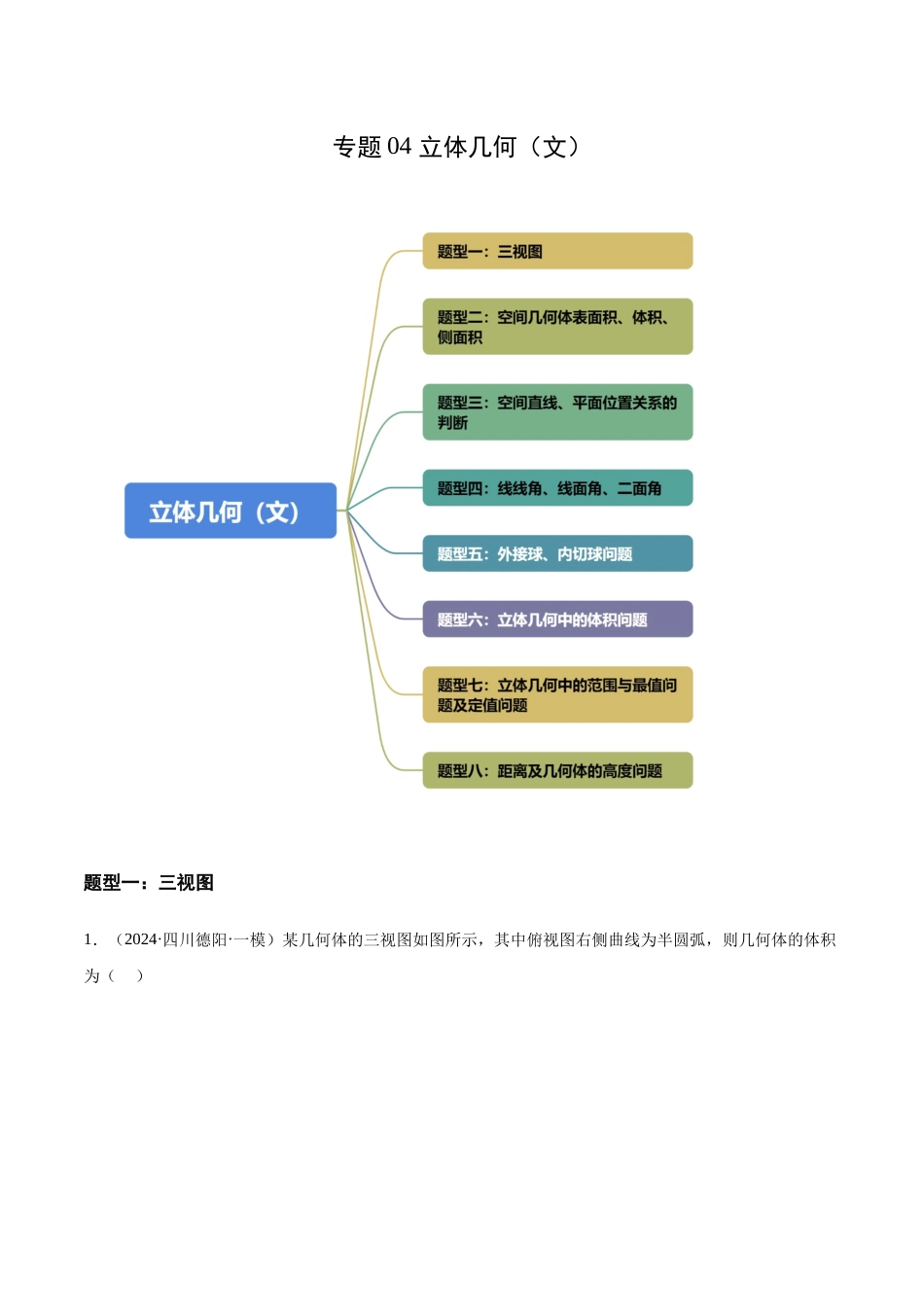 专题04 立体几何(文)(八大题型)(原卷版).docx_第1页