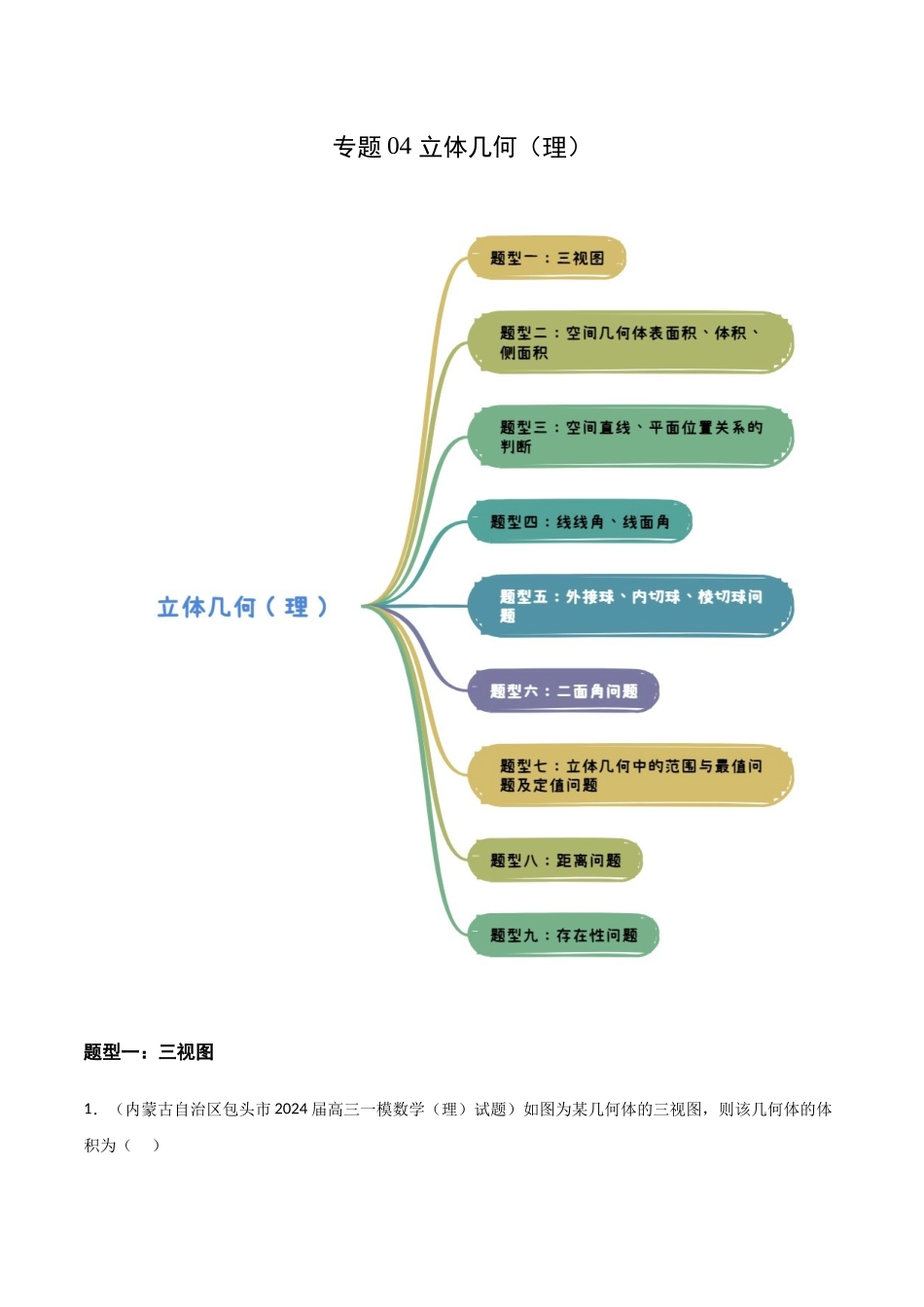 专题04 立体几何(理)(九大题型)(原卷版).docx_第1页