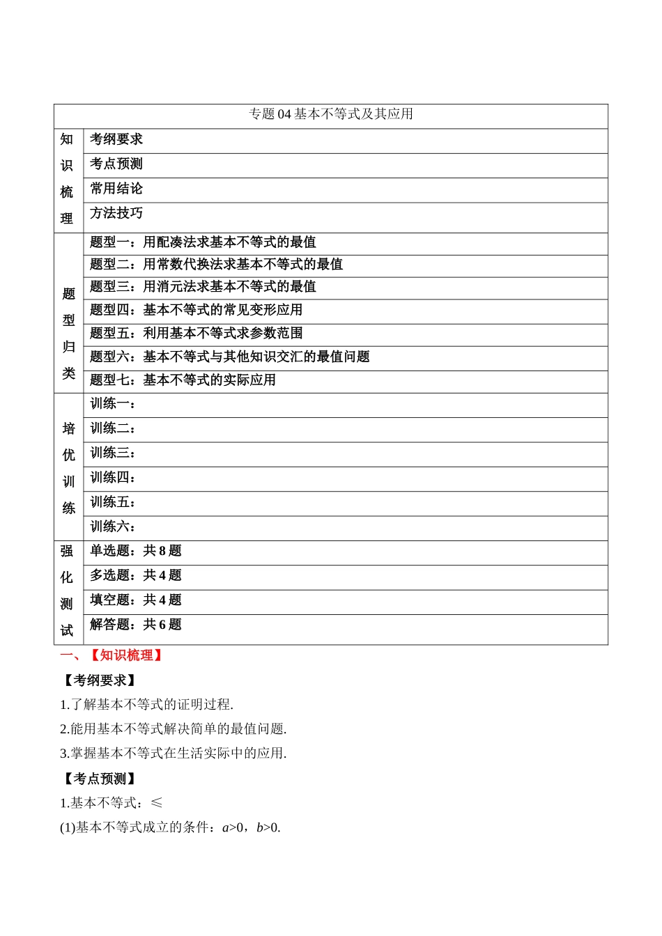 专题04 基本不等式及其应用（解析版）.docx_第1页