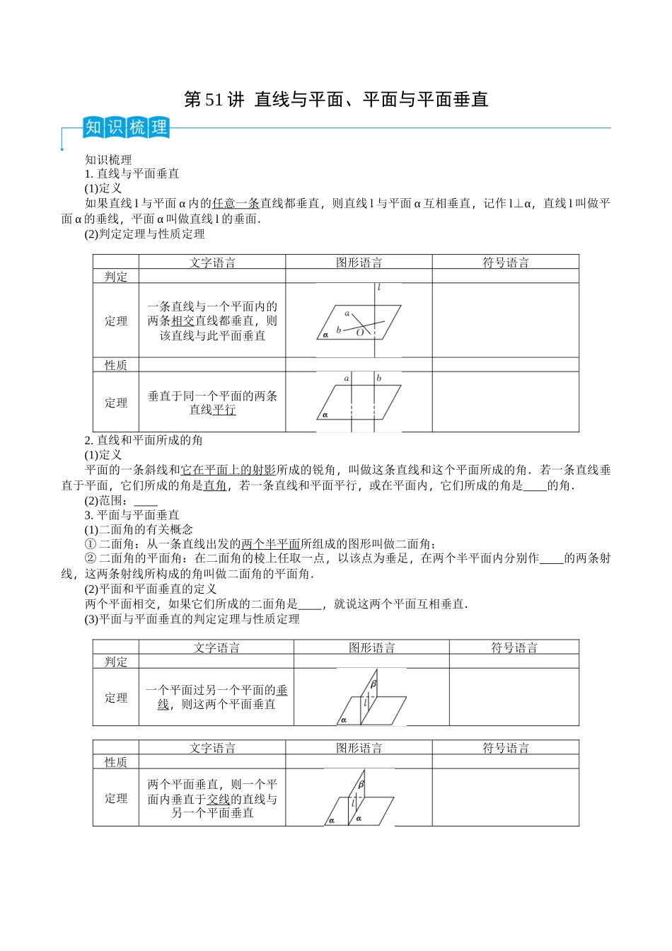第51讲 直线与平面、平面与平面垂直（原卷版）.docx_第1页