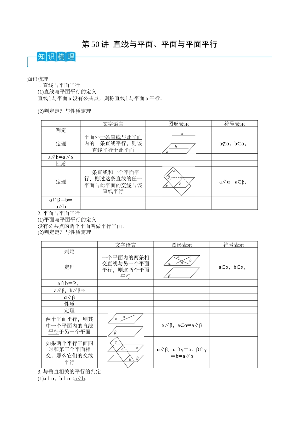 第50讲 直线与平面、平面与平面平行(解析版).docx_第1页