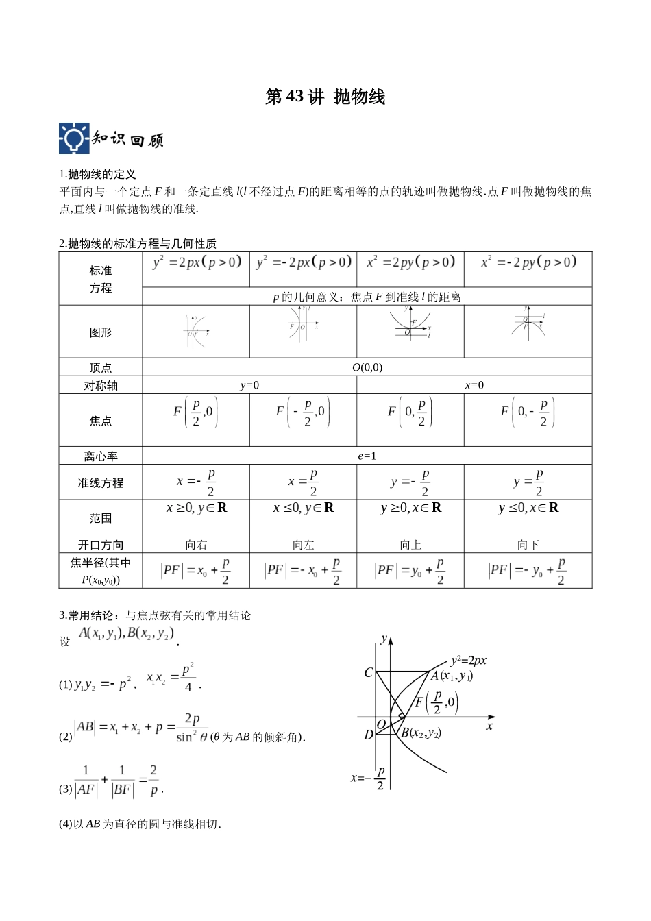 第43讲 抛物线（讲义）（原卷版）.docx_第1页