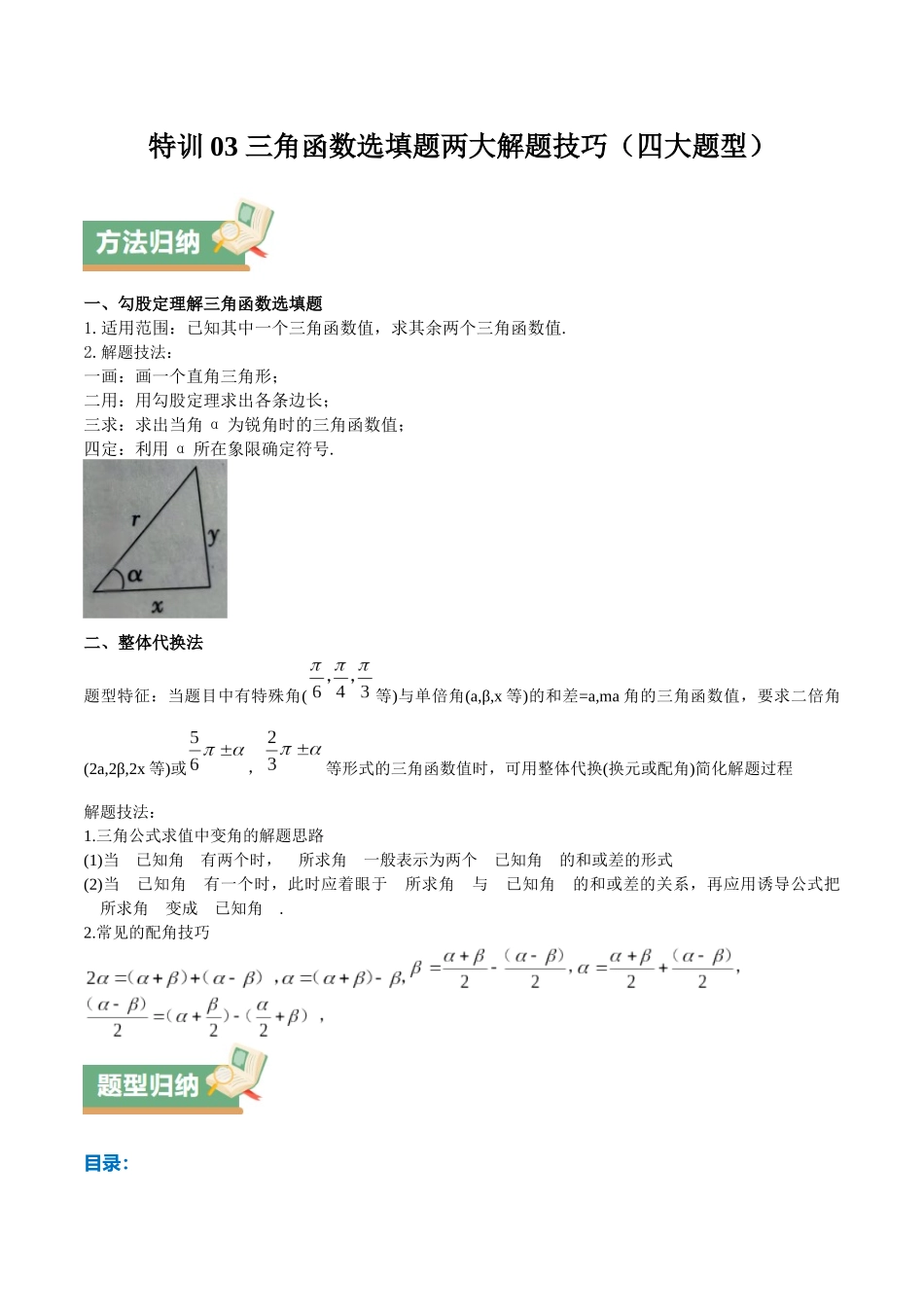 特训03 三角函数选填题两大解题技巧（四大题型）（学生版）.docx_第1页