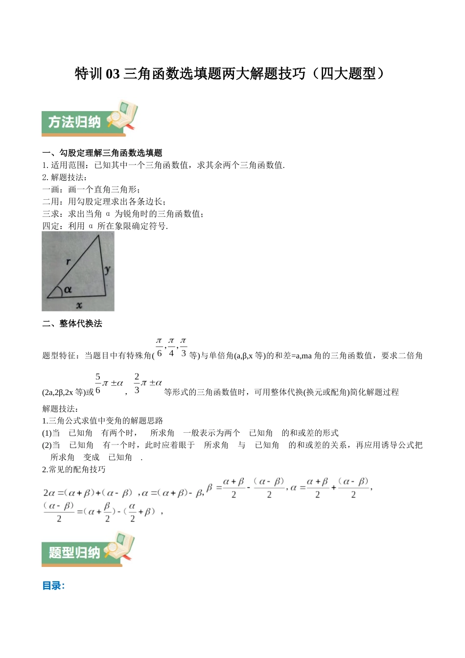 特训03 三角函数选填题两大解题技巧（四大题型）（教师版）.docx_第1页
