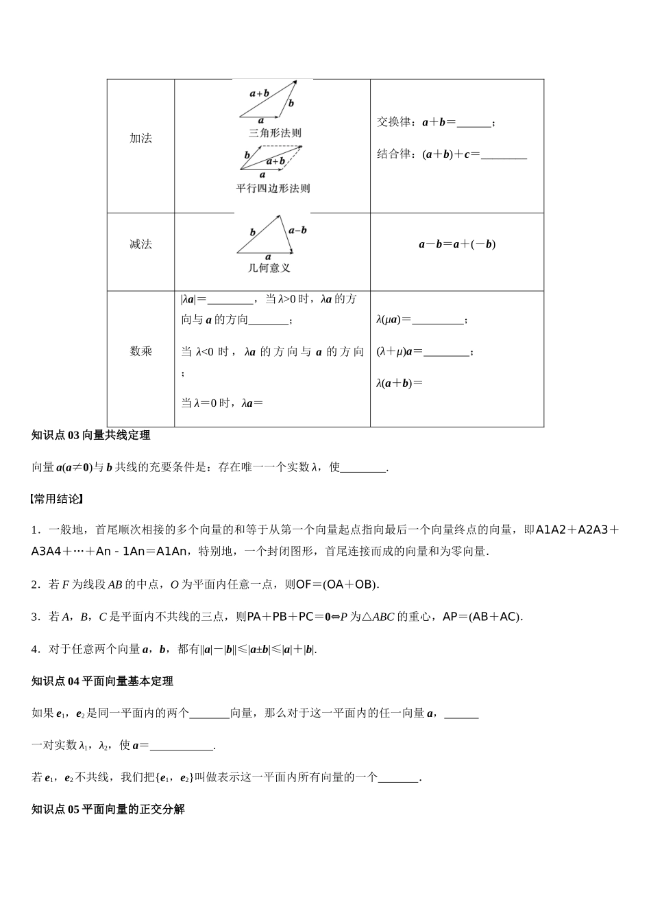 第17讲 平面向量的线性运算基本定理及坐标运算（学生版）.docx_第2页