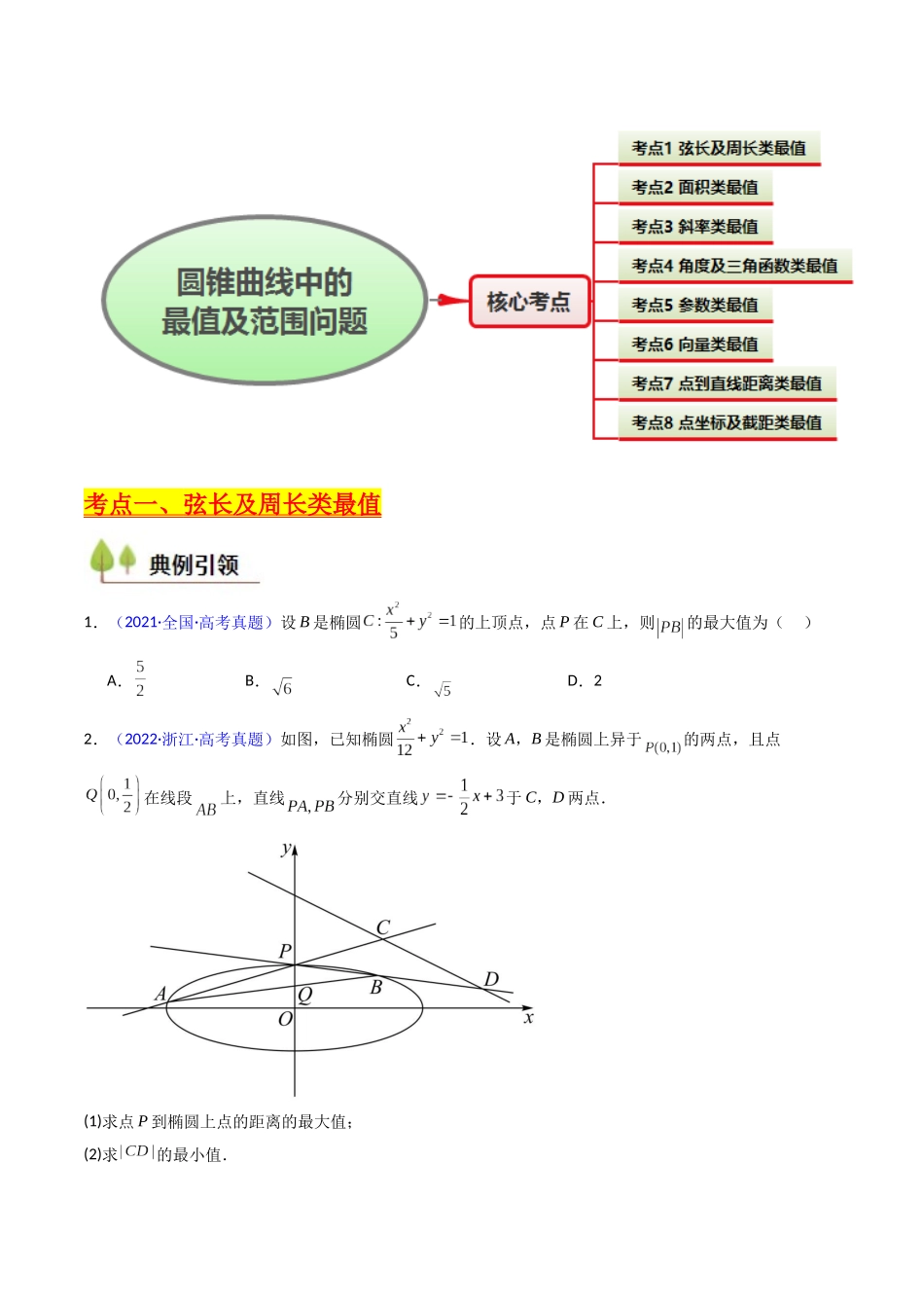 第15讲 圆锥曲线中的最值及范围问题（学生版）.docx_第2页