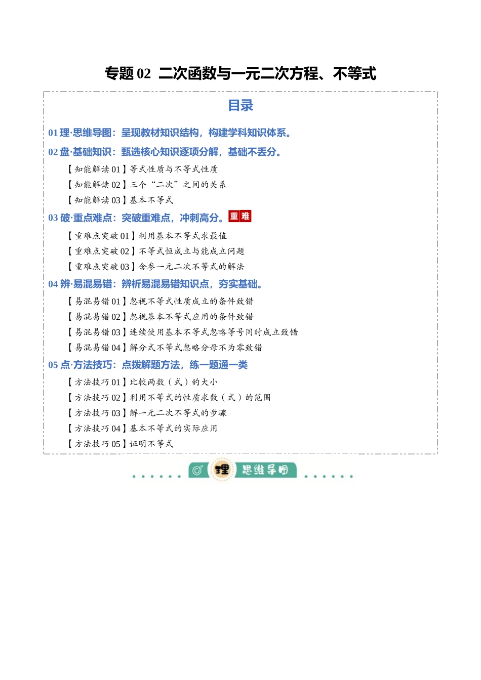 专题02 二次函数与一元二次方程、不等式(知识清单)(教师版).docx_第1页