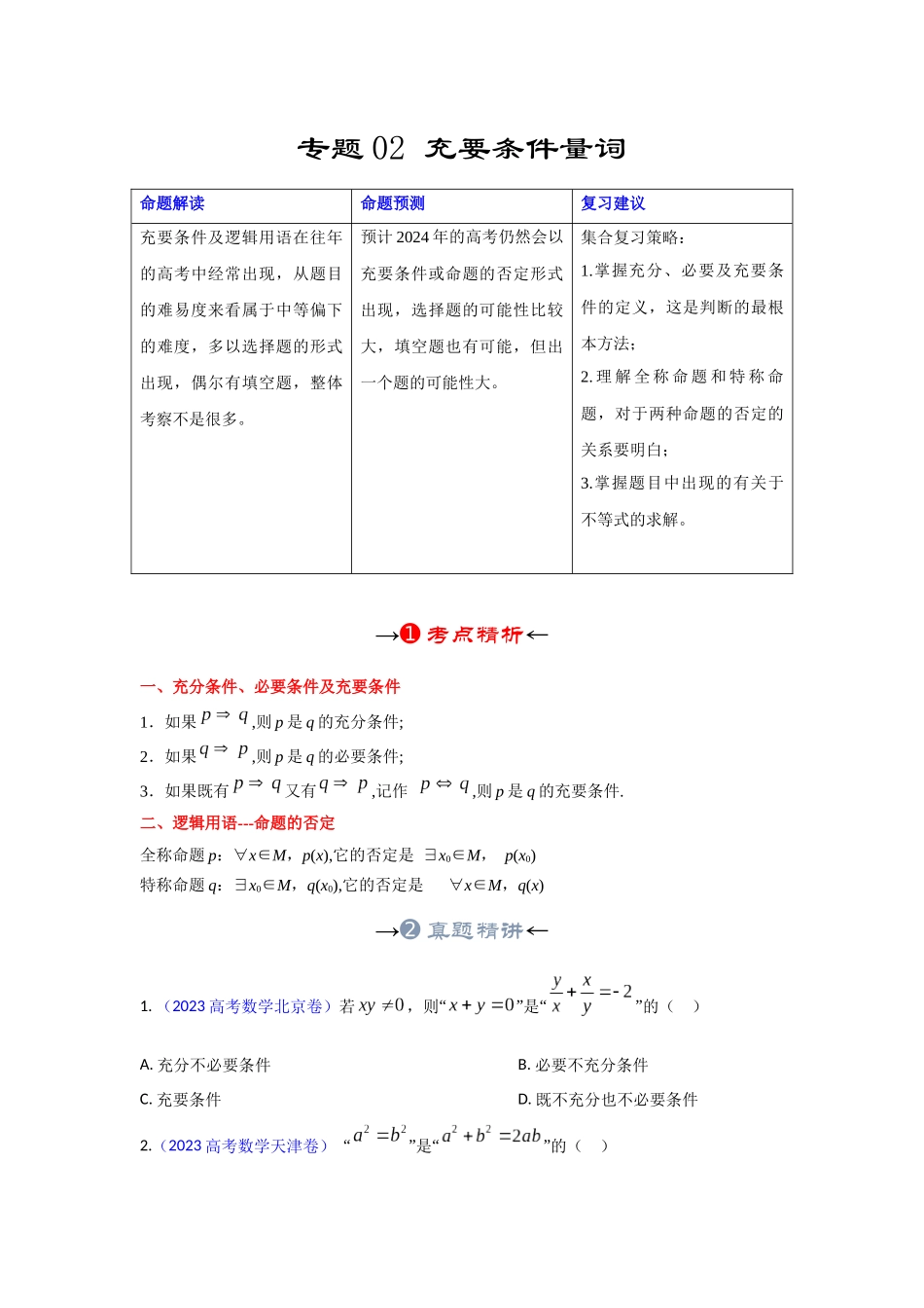 专题02 充要条件量词（原卷版）.docx_第2页