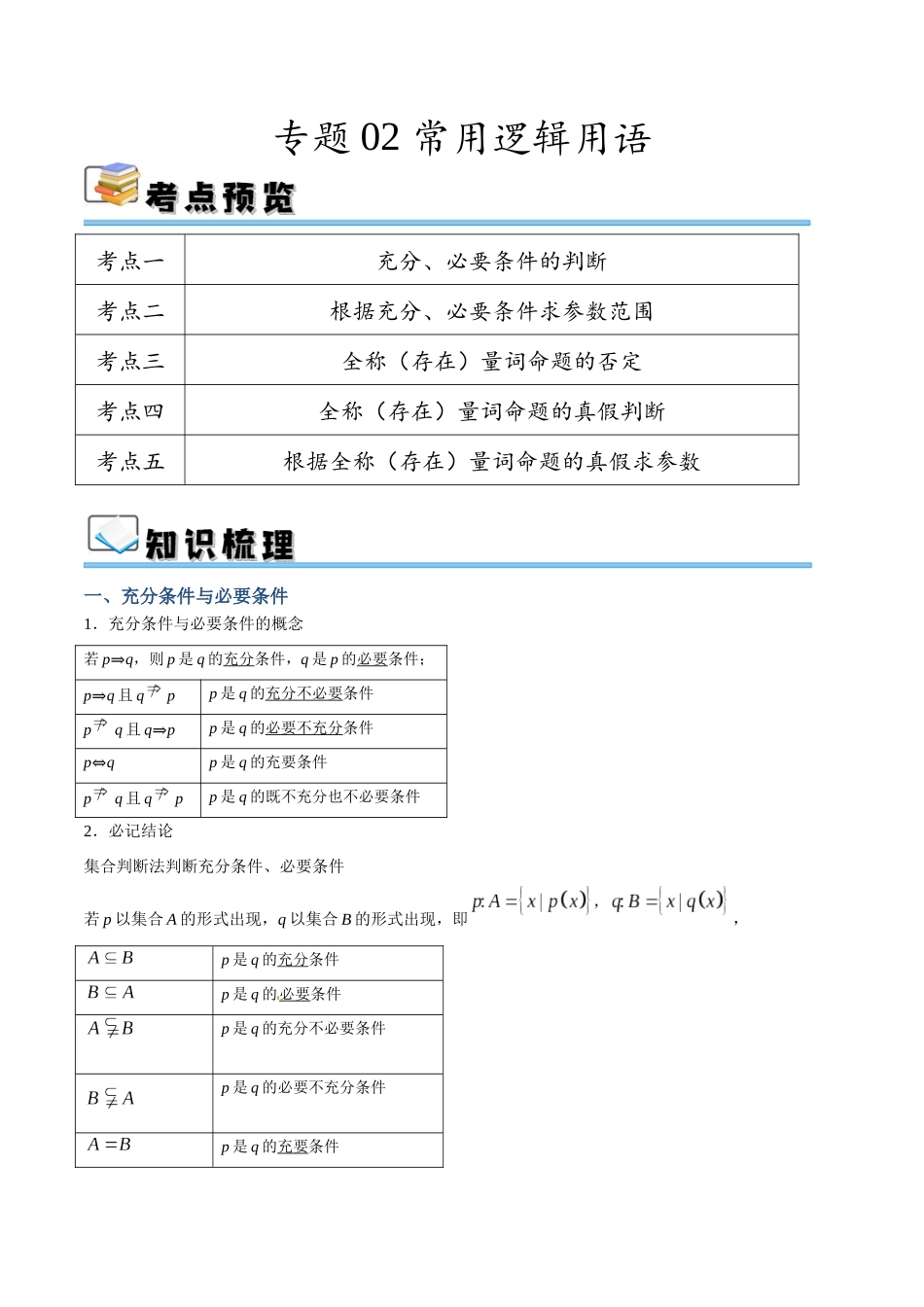专题02 常用逻辑用语（讲义）（解析版）.docx_第1页