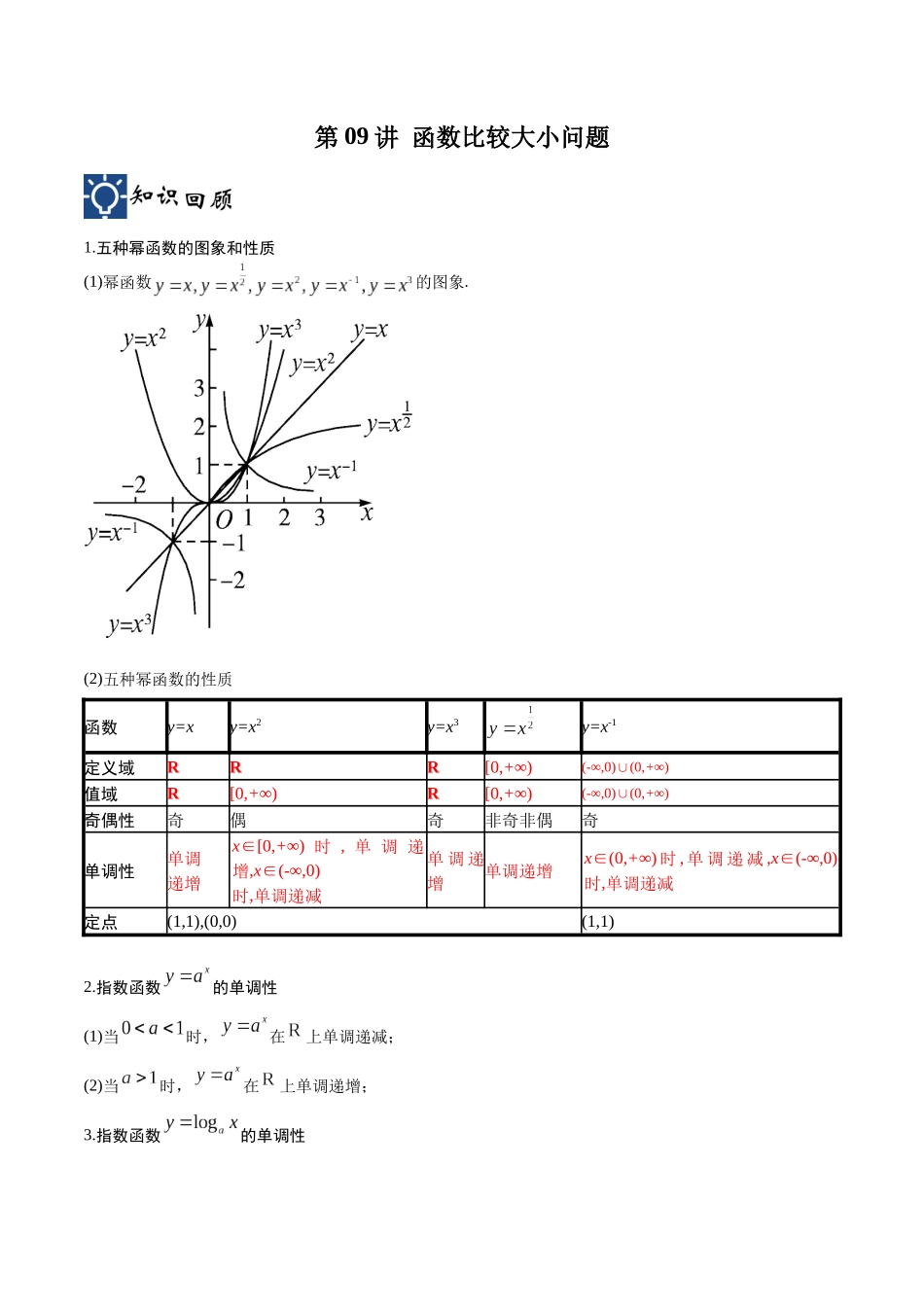 第09讲 函数比较大小问题（讲义）（原卷版）.docx_第1页