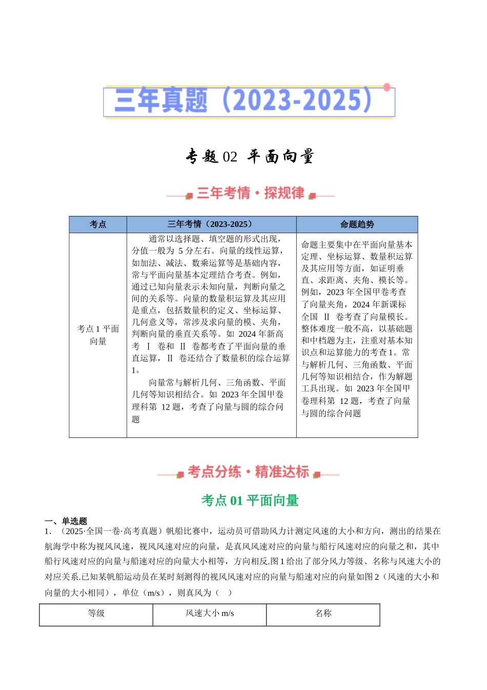 专题02  平面向量（全国通用）（学生版）.docx_第1页