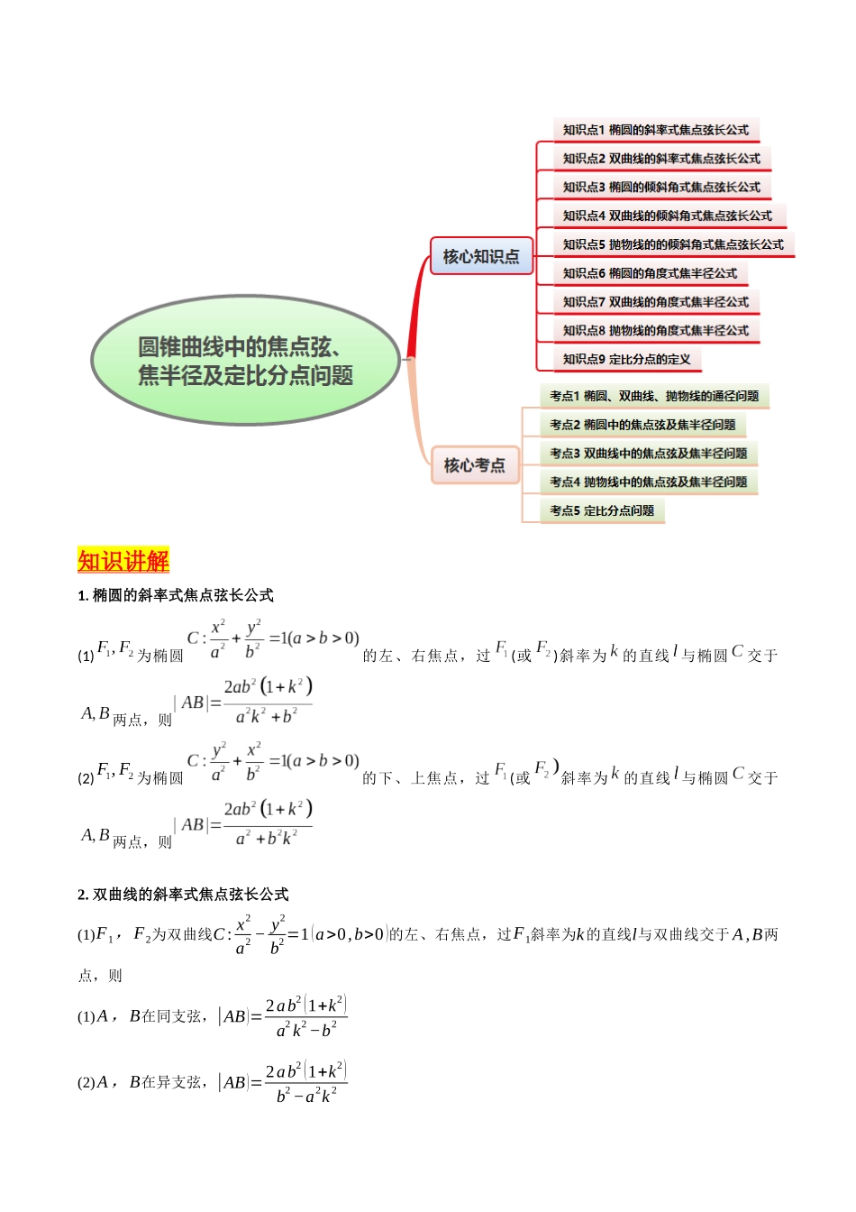 第08讲 圆锥曲线中的焦点弦、焦半径及定比分点问题（高阶拓展、竞赛适用）（教师版）.docx_第2页