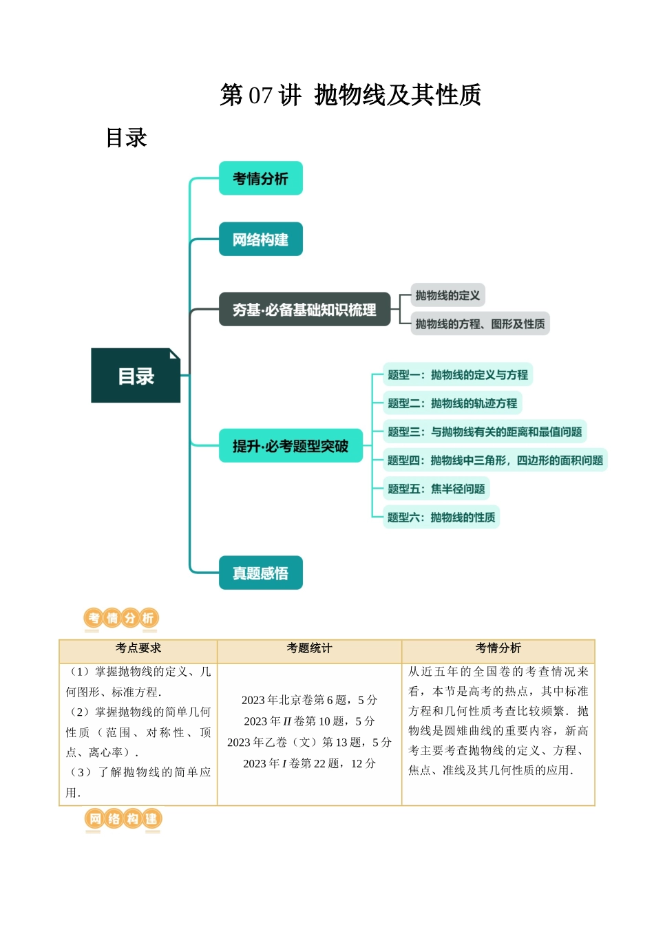 第07讲 抛物线及其性质（六大题型）（讲义）（原卷版）.docx_第1页