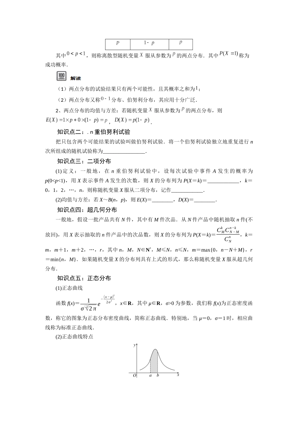 第07讲 两点分布、二项分布、超几何分布与正态分布（原卷版）.docx_第2页