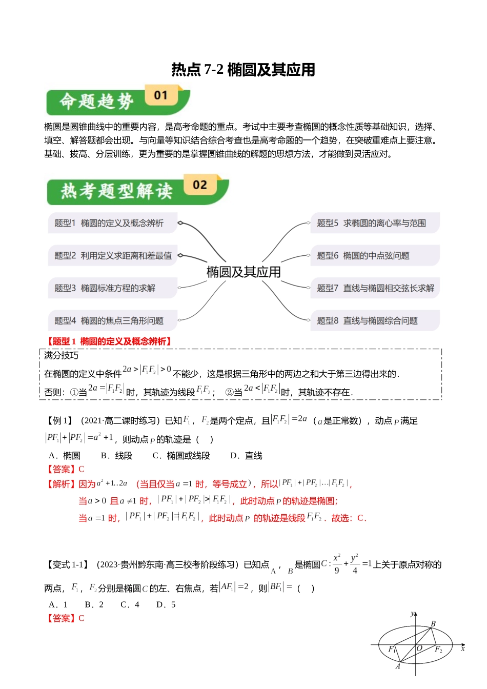 热点7-2 椭圆及其应用（8题型+满分技巧+限时检测）（教师版）.docx_第1页