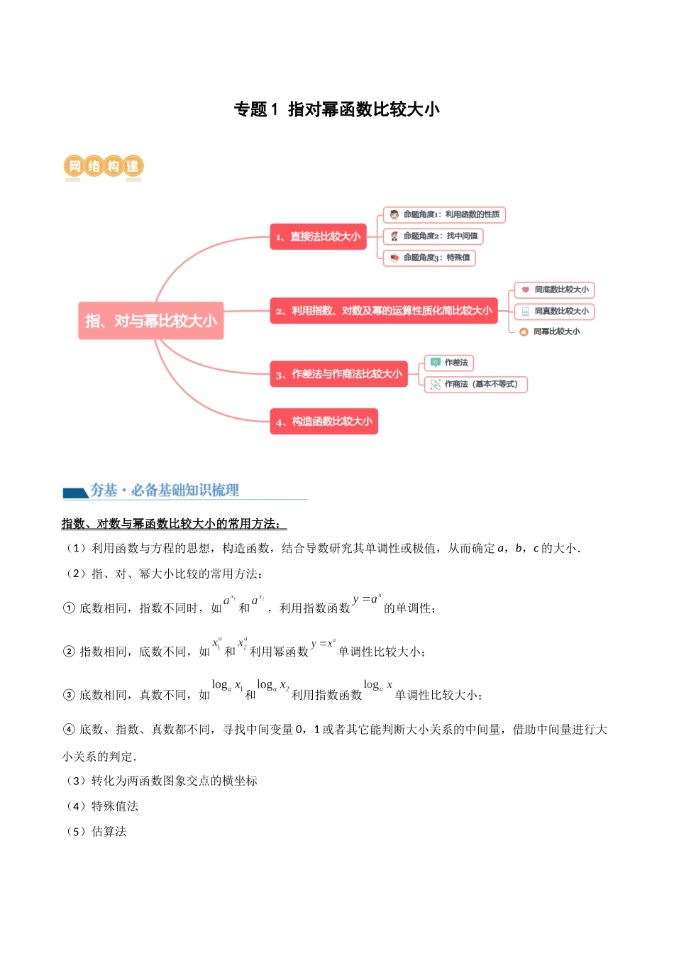 专题1 指对幂函数比较大小(讲义)解析版.docx_第1页