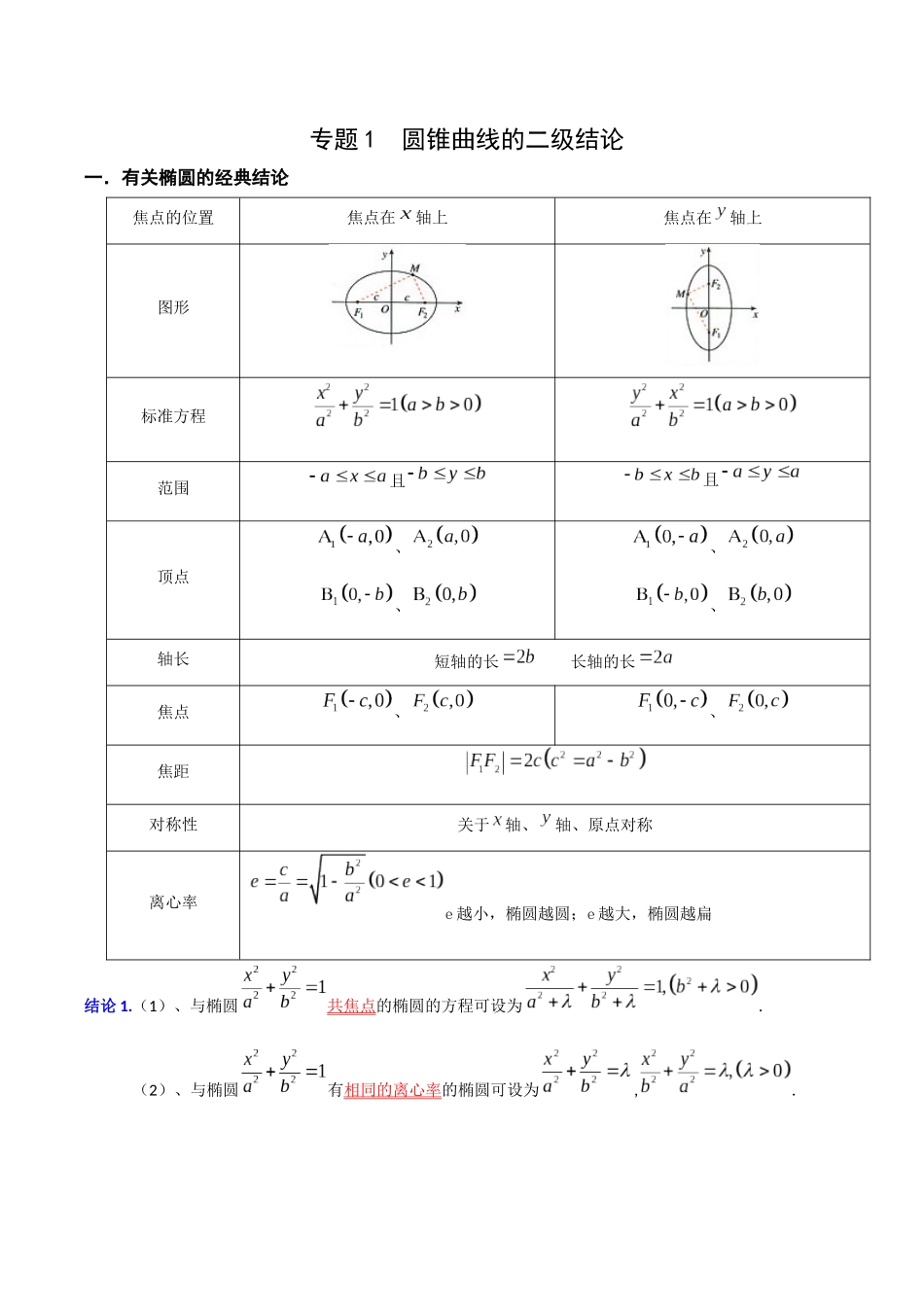 专题01 圆锥曲线的二级结论（无结论，不圆锥）完整版.docx_第1页