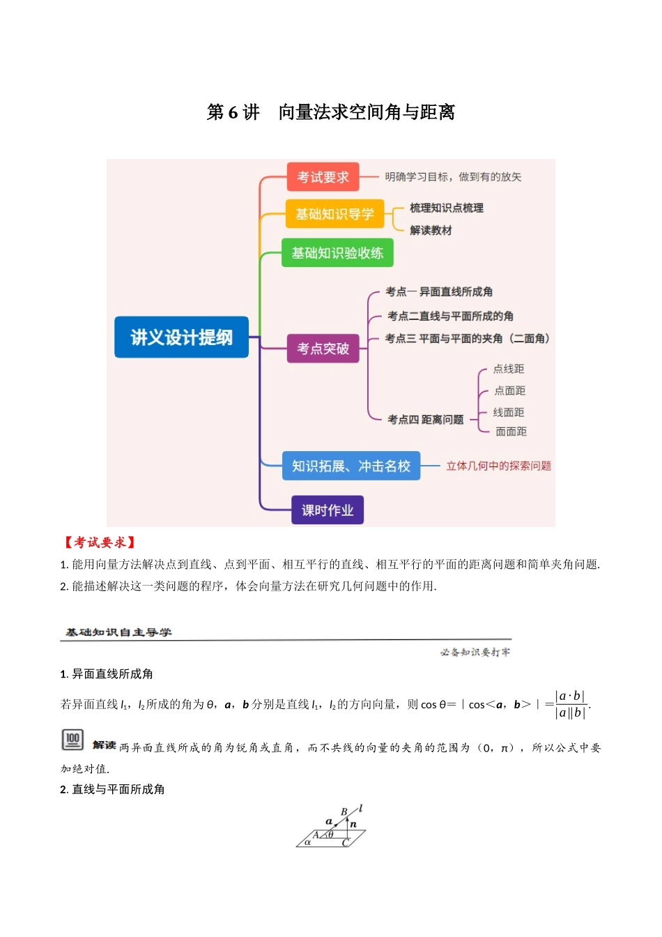 第06讲 向量法求空间角与距离（解析版）.docx_第1页