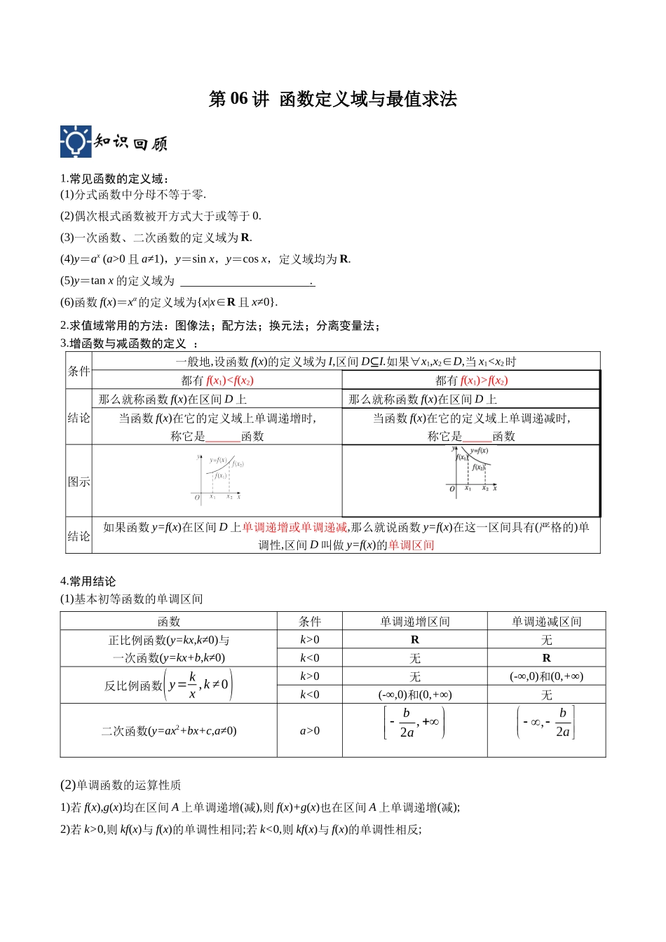 第06讲 函数定义域与最值求法（讲义）（原卷版）.docx_第1页