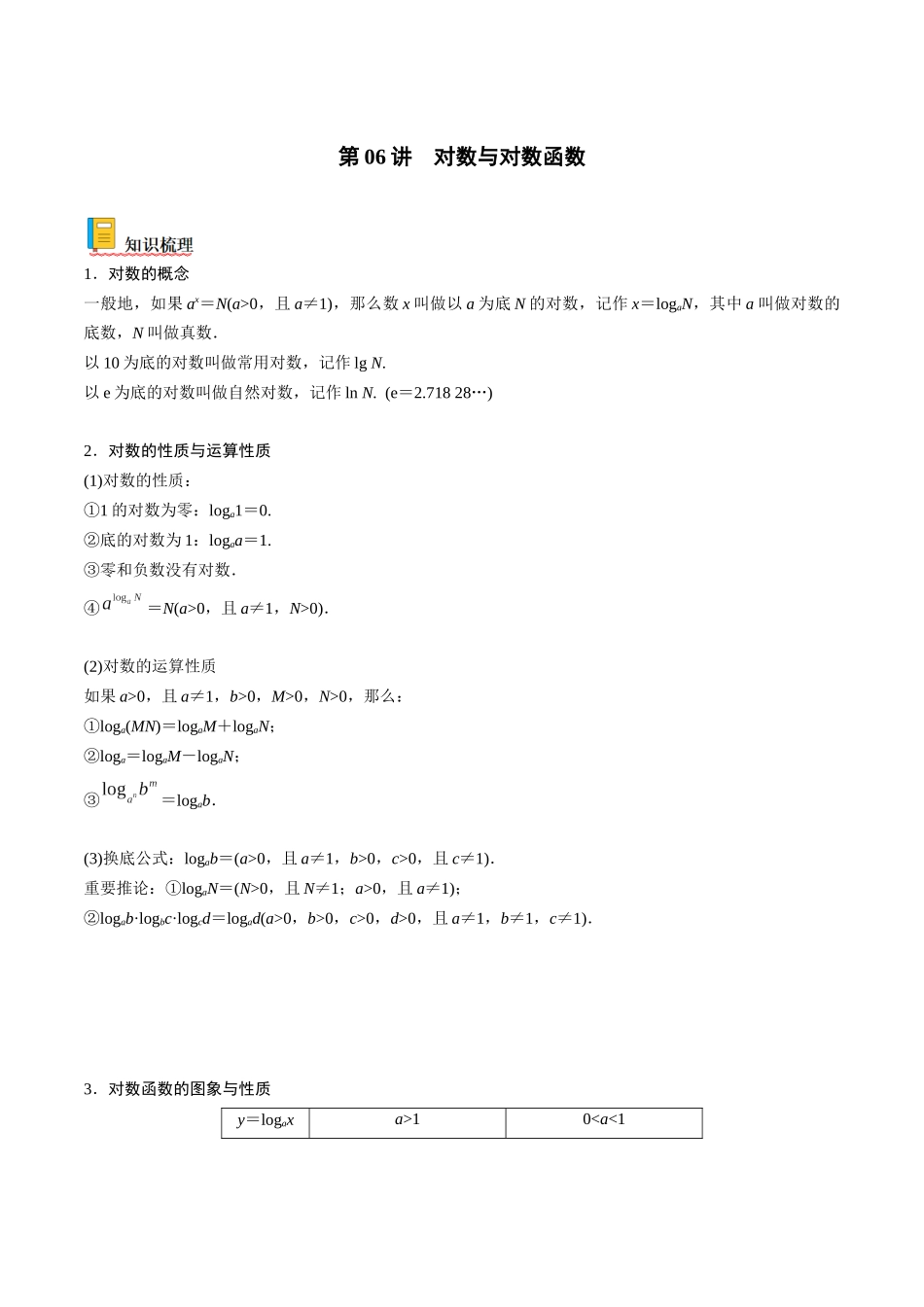 第06讲 对数与对数函数（原卷版）.docx_第1页
