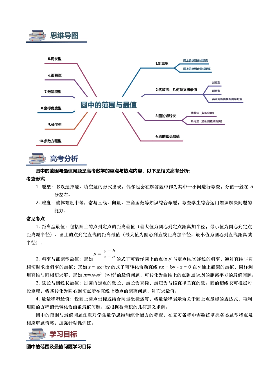 第05讲 与圆相关的最值和取值范围讲义（思维导图+知识要点+解题测率+题型归纳+巩固提升）（新高考通用）-学生版.docx_第2页