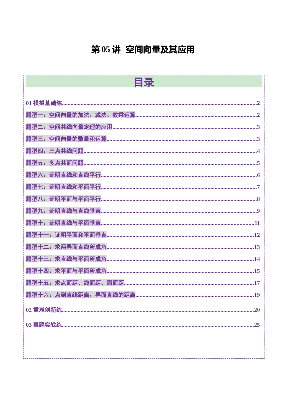 第05讲 空间向量及其应用(十六大题型)(练习)(学生版).docx_第1页