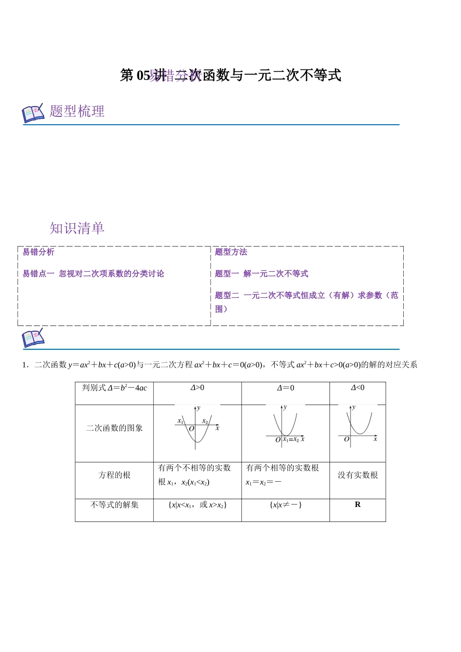 第05讲 二次函数与一元二次不等式（学生版）.docx_第1页