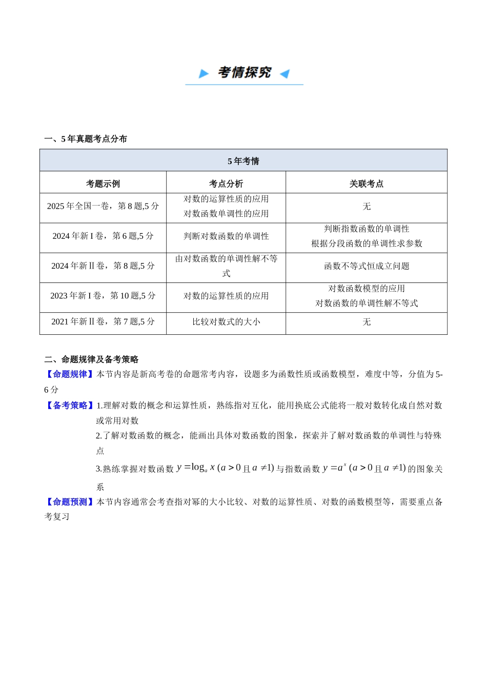 第05讲 对数与对数函数 （含对数型糖水不等式）（高效培优讲义）（学生版）.docx_第2页