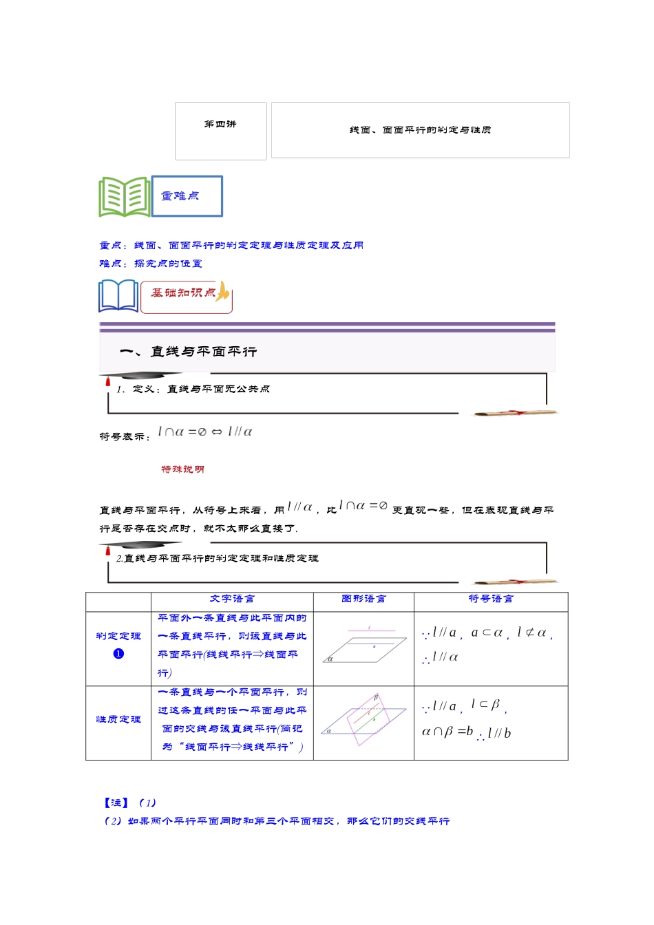 第4讲 线面、面面平行的判定与性质 讲义.docx_第1页