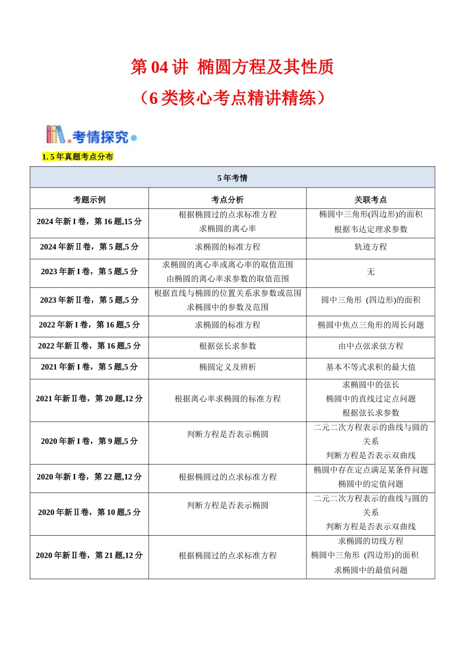 第04讲 椭圆方程及其性质（学生版）.docx_第1页