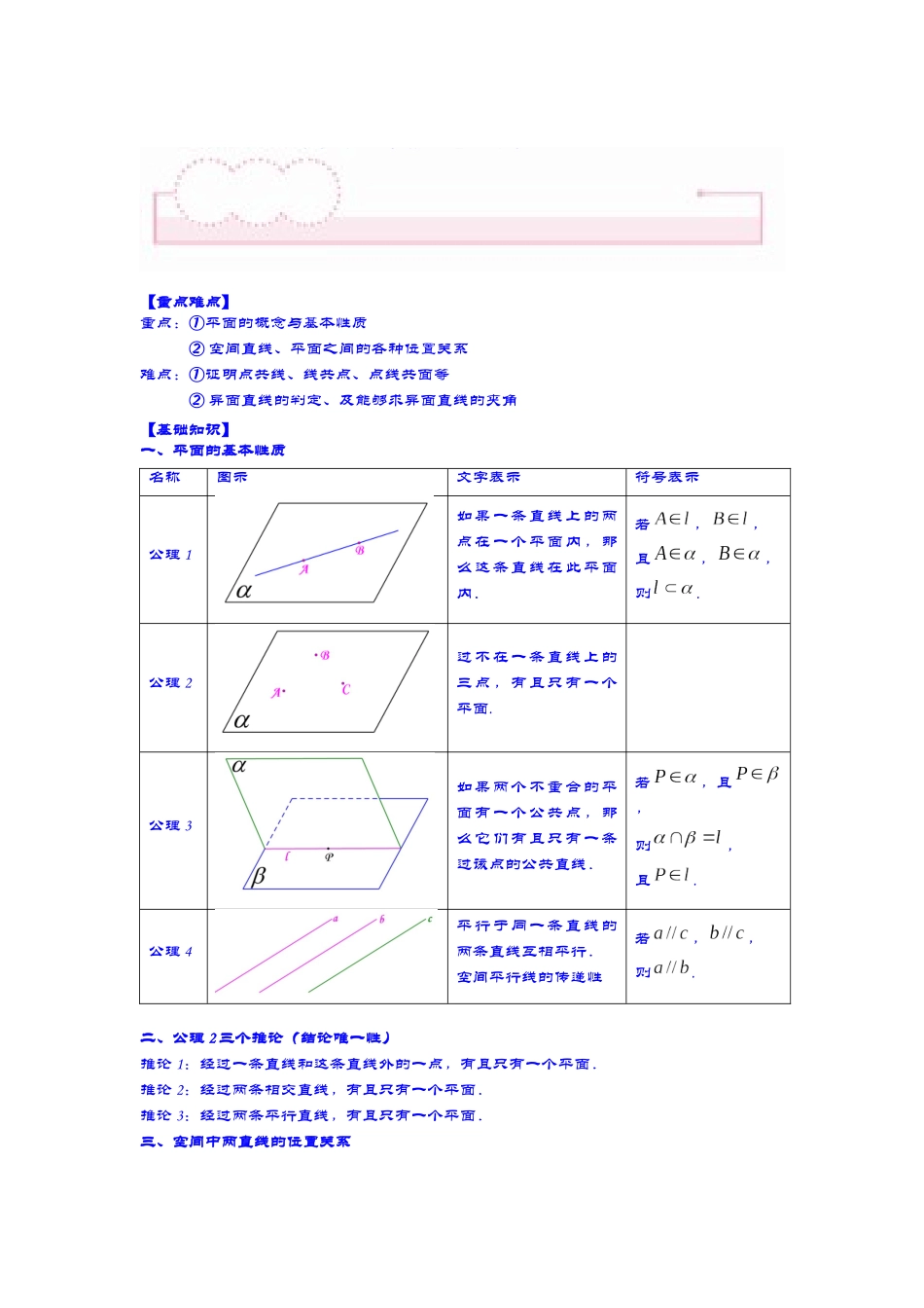 第3讲 空间点、直线、平面之间的位置关系 讲义.docx_第1页
