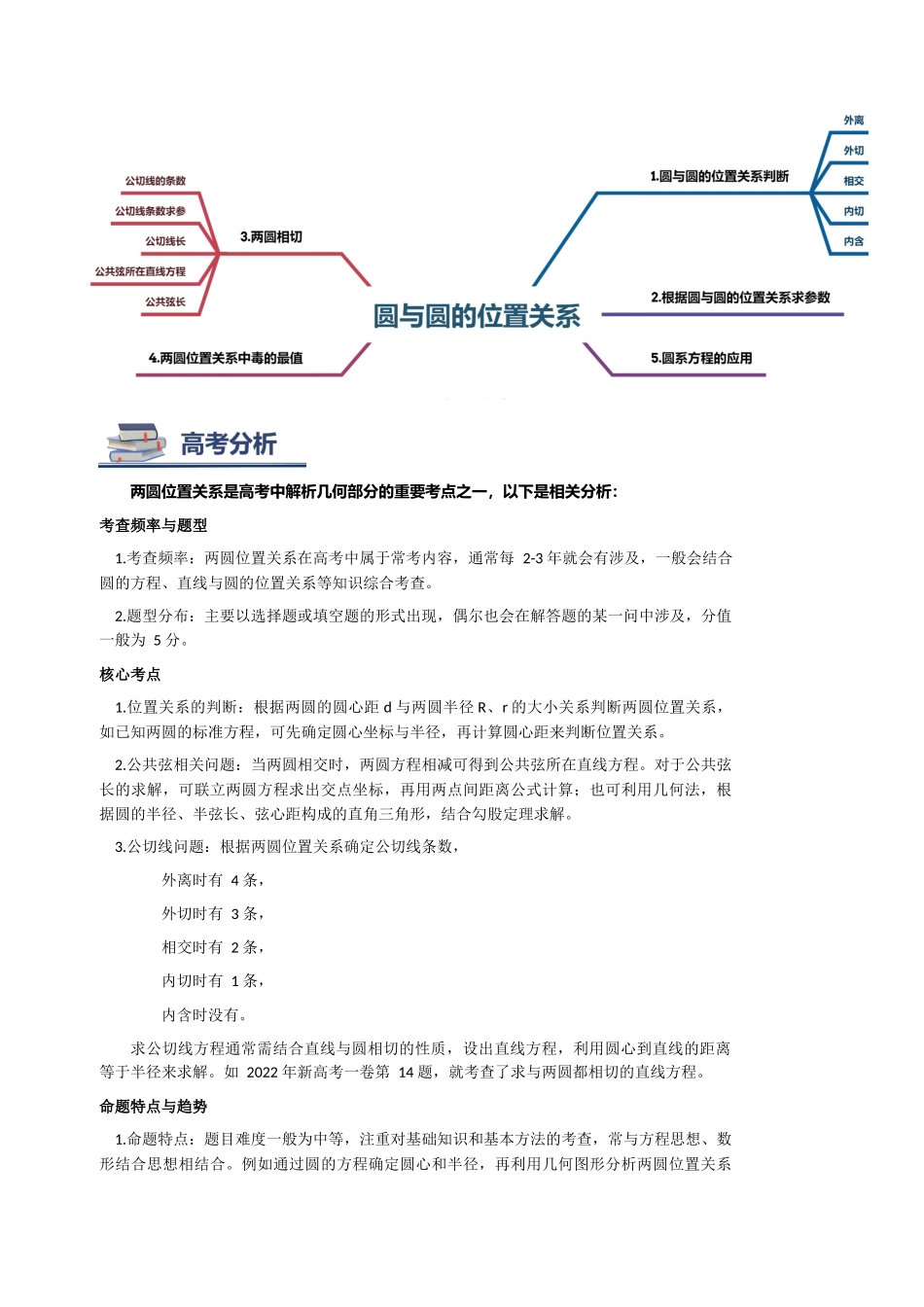 第03讲 圆与圆的位置关系讲义（思维导图+知识要点+解题测率+题型归纳+巩固提升）（新高考通用）-教师版.docx_第2页