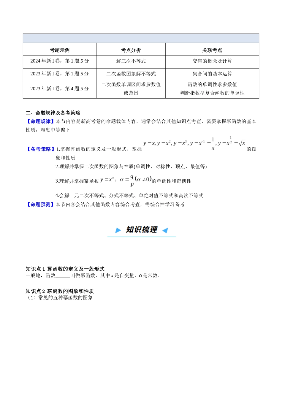 第03讲 幂函数与二次函数 （高效培优讲义）（学生版）.docx_第2页