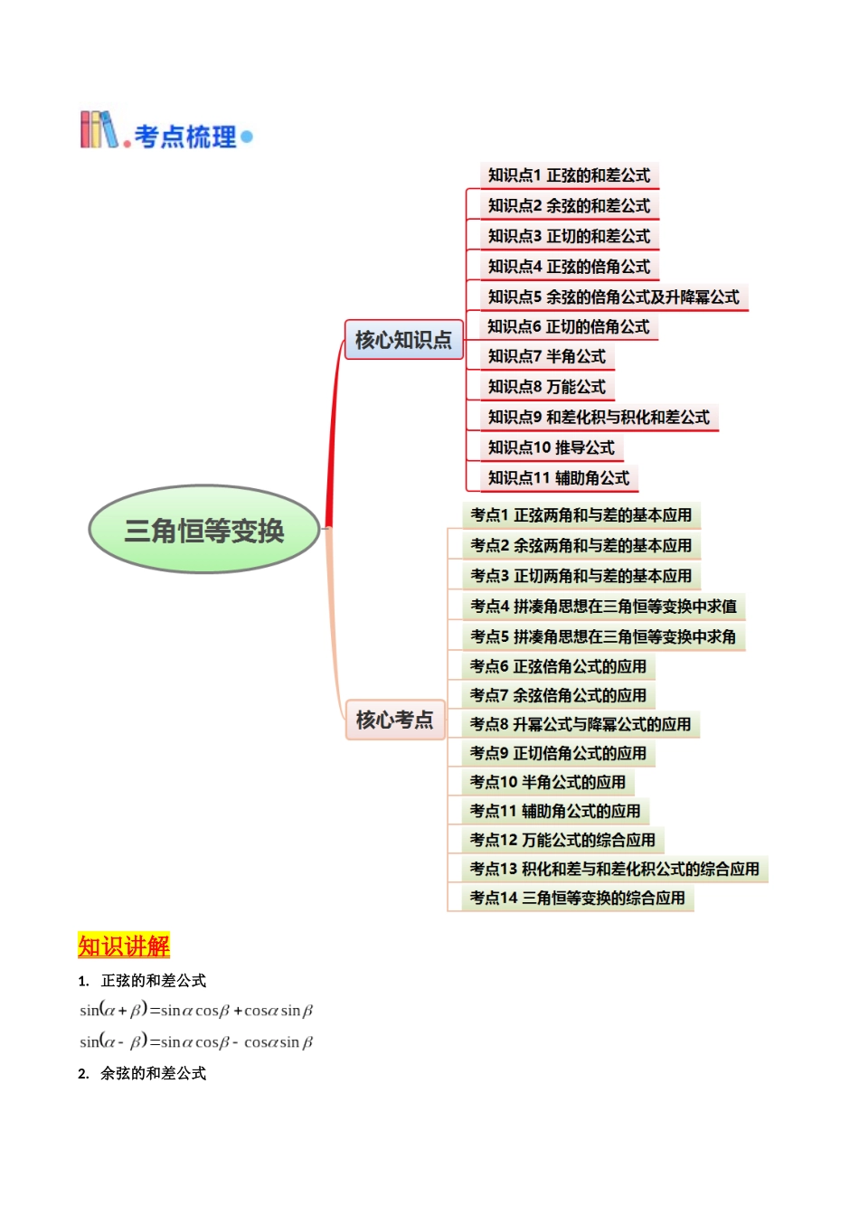 第02讲 三角恒等变换（和差公式、倍角公式、升降幂公式、辅助角公式）（学生版）.docx_第2页