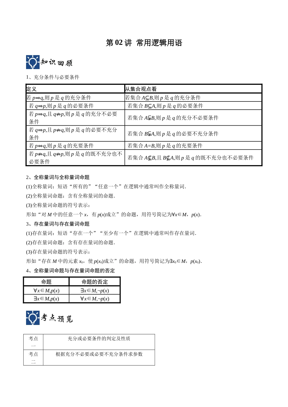 第02讲 常用逻辑用语（讲义）（解析版）.docx_第1页