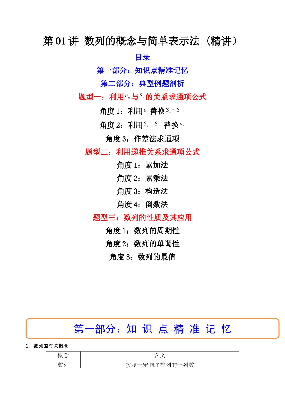 第01讲 数列的概念与简单表示法 (高频考点—精讲)(原卷版).docx_第1页