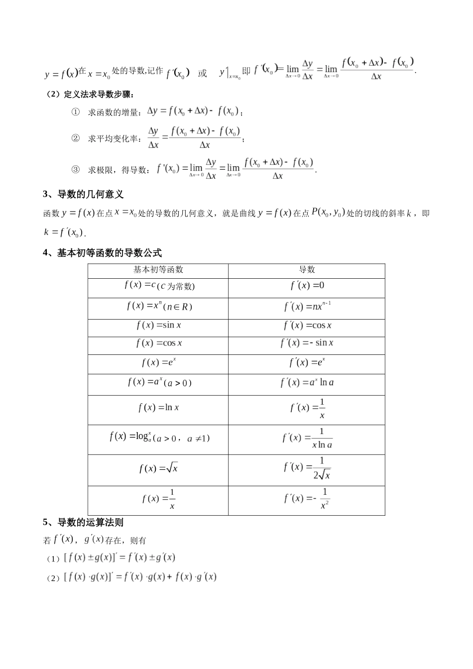 第01讲 导数的概念及运算  (高频考点，精讲）（原卷版）.docx_第2页