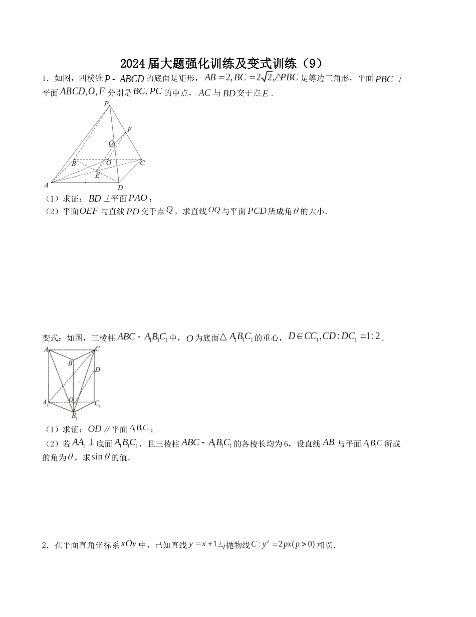 大题强化训练及变式训练（9）-（新高考九省联考题型）（原卷版）.docx_第1页