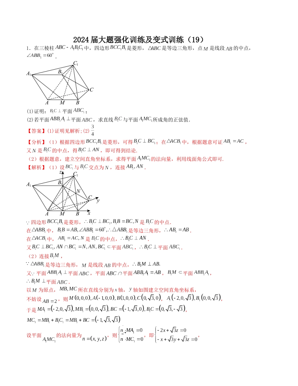 大题强化及变式训练（19）-（新高考九省联考题型）（解析版）.docx_第1页