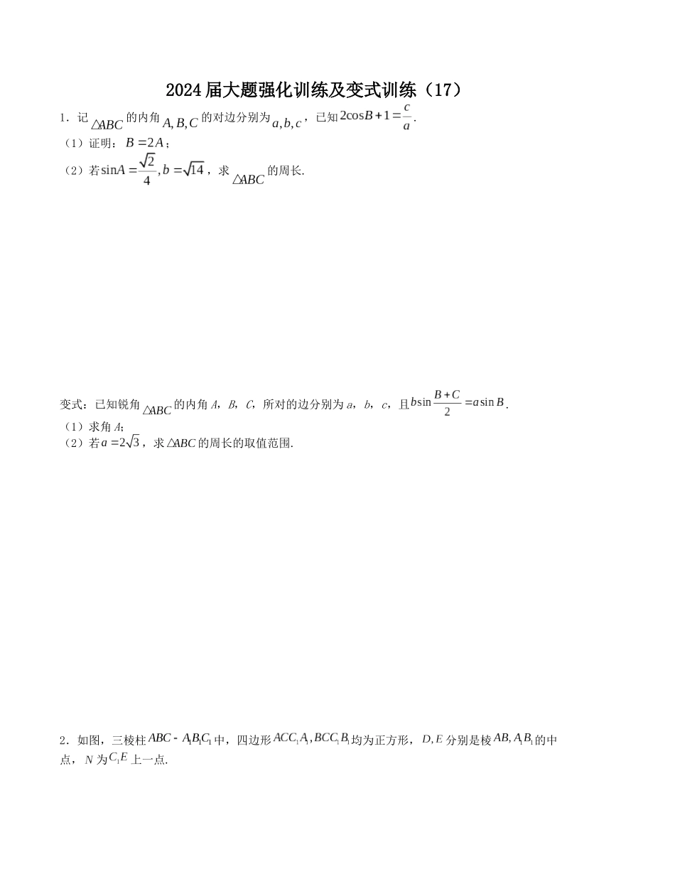大题强化及变式训练（17）-（新高考九省联考题型）（原卷版）.docx_第1页