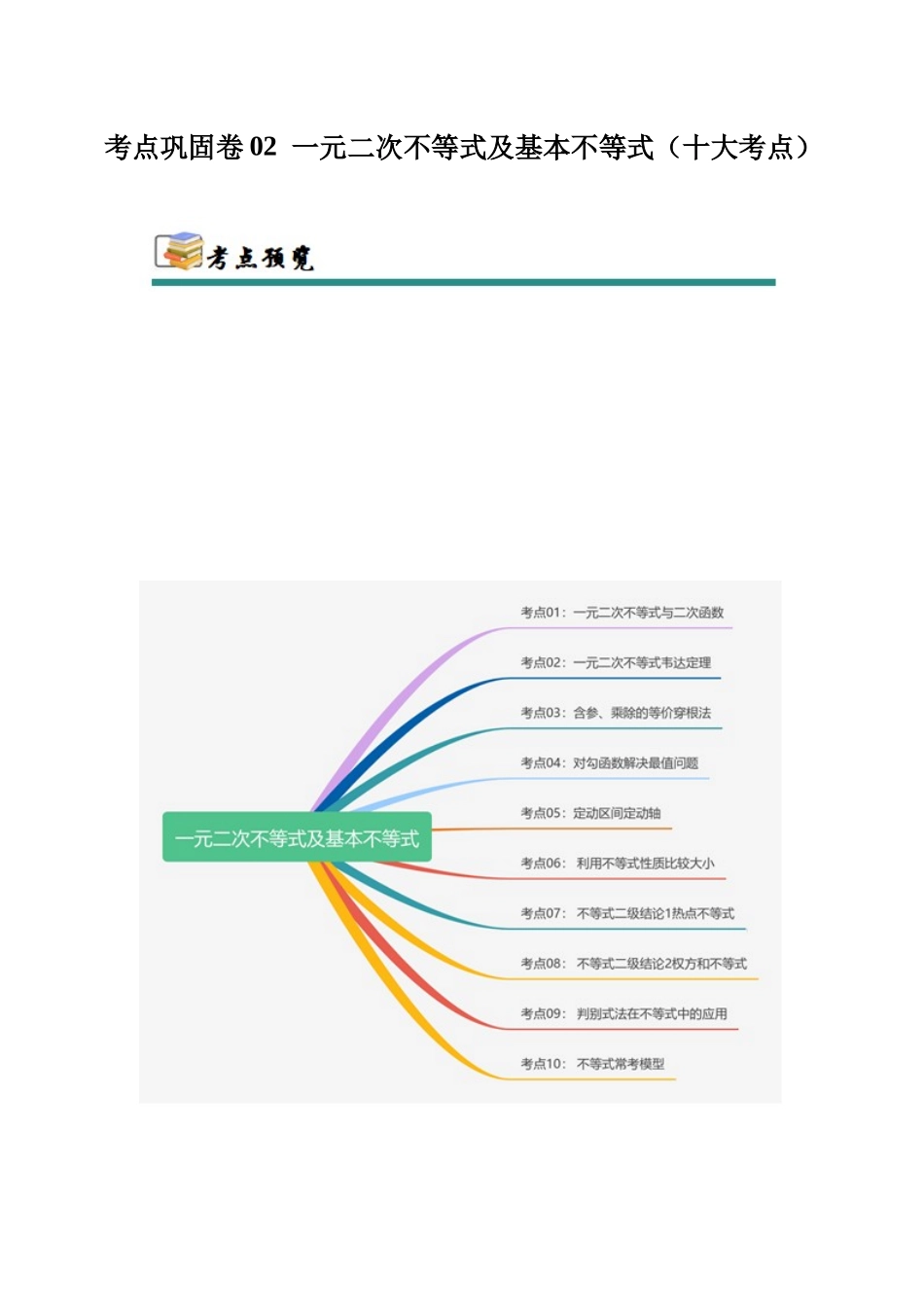 考点巩固卷02 一元二次不等式及基本不等式(10大考点)(学生版).docx_第1页