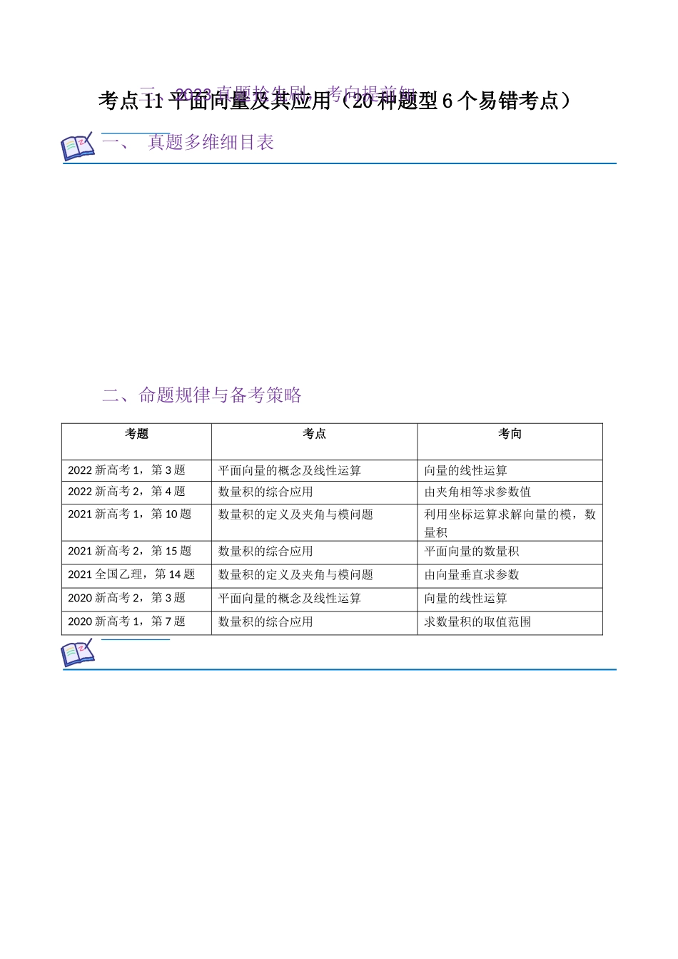 考点11平面向量及其应用(20种题型6个易错考点)(原卷版).docx_第1页